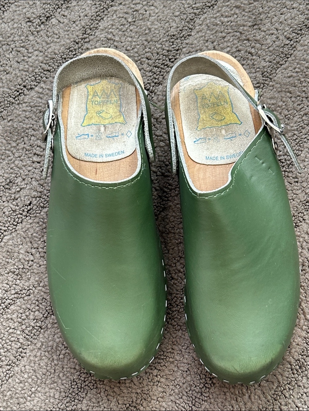 Toffeln Swedish Slingback Clogs Green Leather Size 38
